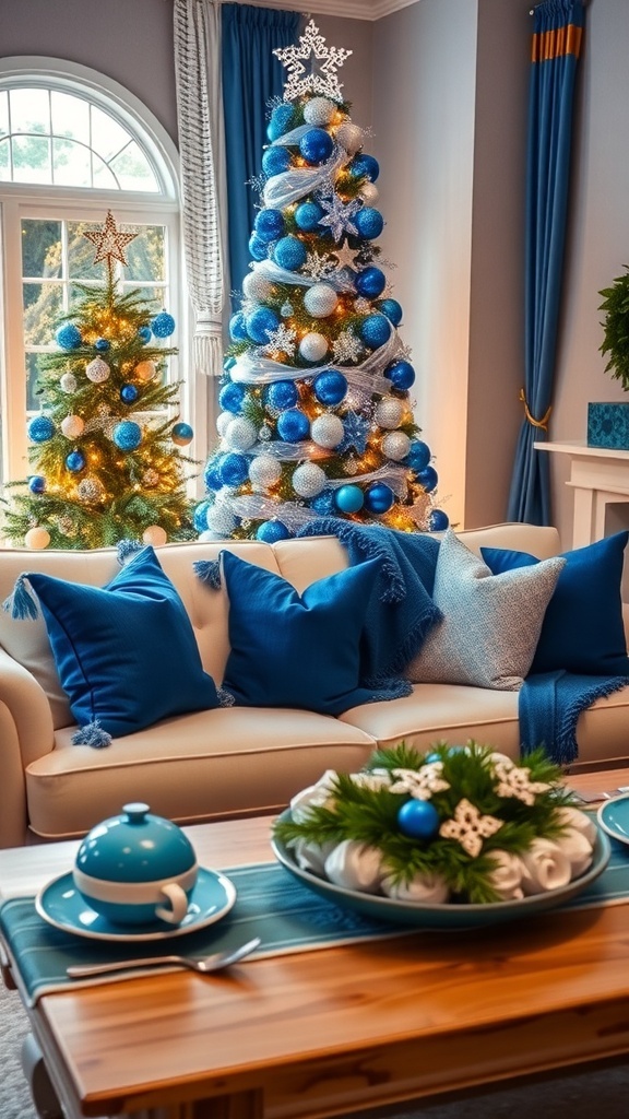 Blue Christmas Decor Ideas for Living Room